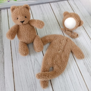 Newborn Knitted  Bear Toy And Romper set ,Newborn Photography Prop, Big Teddy Bear Toy for Baby, Newborn Bear Props, Baby Shooting set