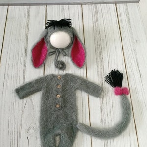 Knitted Eeyore donkey costume outfit Newborn photography props babysitter Boys, girls many size Eeyore outfit children gift Halloween photo