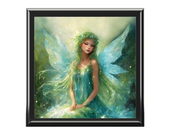 Fairy Jewelry Box, Keepsake Box - Green Hair Fairy - Girls Room Decor - Gift for Her - Gift for Girl