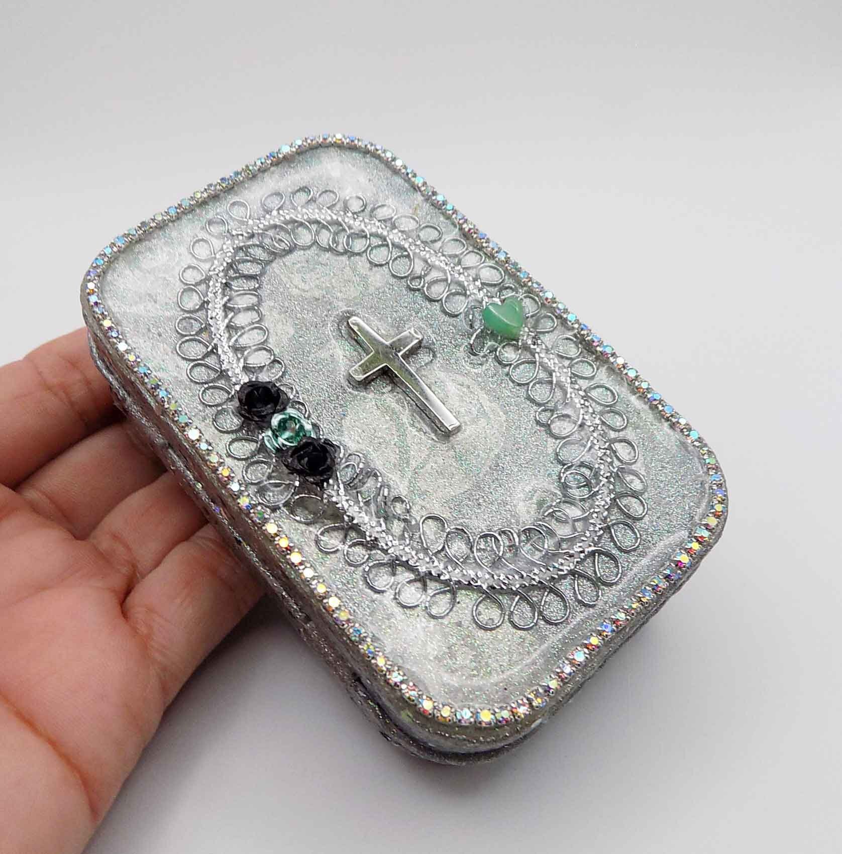 Virgin Mary Tin Art Shrine Altered Art Tin Spiritual, Religious Tin Art