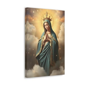 Praying Virgin Mary Canvas Wall Art Print, Heavenly Queen Virgin Mary, Catholic, Religious Wall Art Print Home Decor, Housewarming Gift