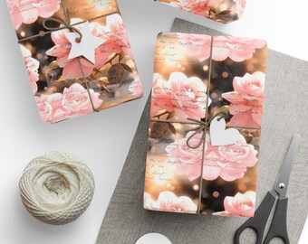 Romantic Floral Pink Rose Gift Wrapping Paper - Special Occasion Wedding, Love, Valentine's Day Gift Wrap - 3 Sizes - Glossy or Matte