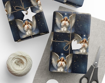 Celestial Praying Angel Gift Wrapping Paper - Spiritual, Religious Gift Wrap Paper - Special Occasion Gift Wrap - 3 Sizes - Glossy or Matte