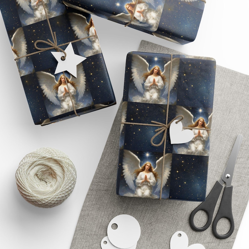 Celestial Praying Angel Gift Wrapping Paper - Spiritual, Religious Gift Wrap Paper - Special Occasion Gift Wrap - 3 Sizes - Glossy or Matte - 30x36 size glossy
