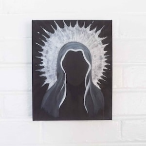 Virgin Mary Art Canvas Painting - 8x10 - Black and Silver Mary - Modern Mary - Handmade, Original Art - Ready to Hang - Wall Art