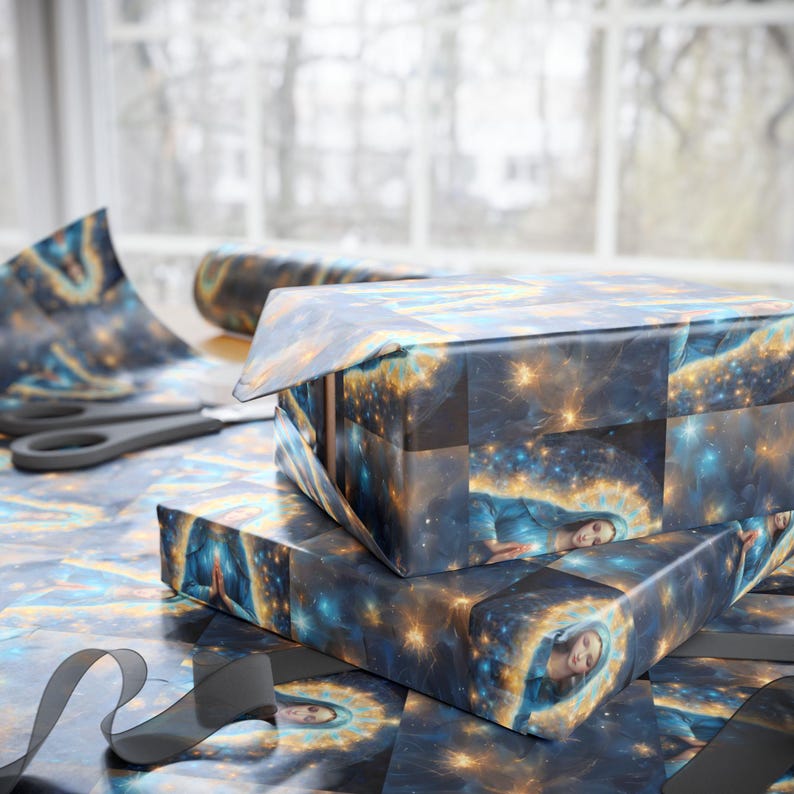 Virgin Mary Gift Wrapping Paper - Praying Mary - Religious Gift Wrap Paper - Special Occasion Gift Wrap - 3 Sizes - Glossy or Matte - mockup