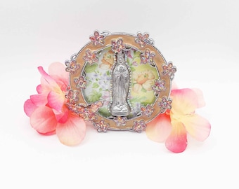 Virgin Mary Mini Shrine - Enamel Frame, Table Top Shrine, Altar - Religious Home Decor - Handmade Assemblage Art - OOK