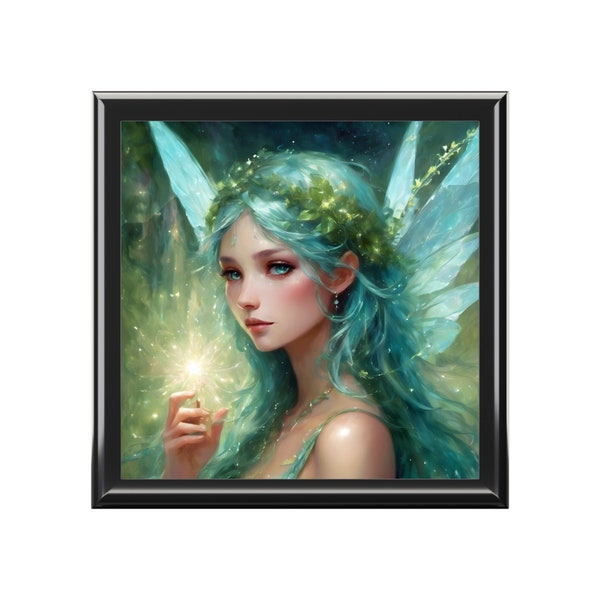 Fairy Jewelry Box, Keepsake Box - Green Hair Fairy II - Girls Room Decor - Gift for Her - Gift for Girl