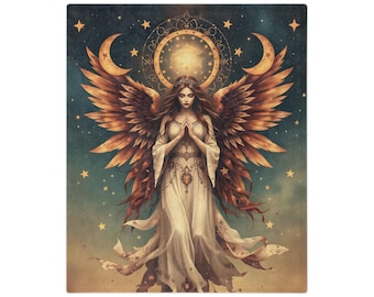 Celestial Boho Angel  Velveteen Throw Blanket - Lightweight Velveteen - 50x60 - Spiritual Home Decor, Gift