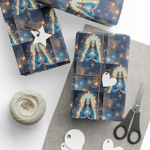 Virgin Mary Gift Wrapping Paper - Praying Mary - Religious Gift Wrap Paper - Special Occasion Gift Wrap - 3 Sizes - Glossy or Matte - mock up