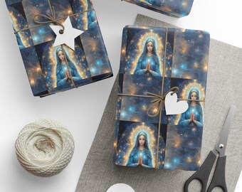 Virgin Mary Gift Wrapping Paper - Praying Mary - Religious Gift Wrap Paper - Special Occasion Gift Wrap - 3 Sizes - Glossy or Matte
