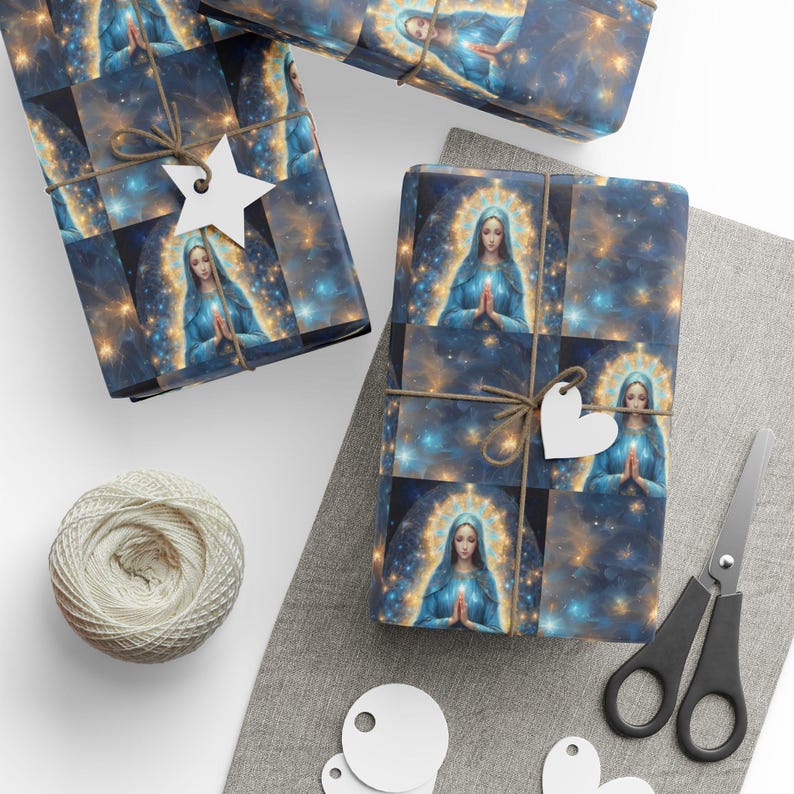 Virgin Mary Gift Wrapping Paper - Praying Mary - Religious Gift Wrap Paper - Special Occasion Gift Wrap - 3 Sizes - Glossy or Matte - mock up