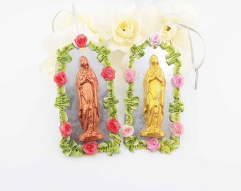 Mini ornement de la Vierge Marie - Mini sanctuaire - Tenture murale religieuse - Ornement fait main - Cadeau spirituel catholique - Vendu individuellement