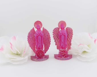 Guardian Angel Mini Figurine - Fuchsia Pink - Handmade - Spiritual, Religious Art -SOLD Individually