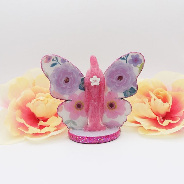 Virgin Mary, Mother Nature Butterfly Woman Figurine - Pink Flowers - Wall Hanging, Table Top - Handmade - Religious, Spiritual Gift for Her