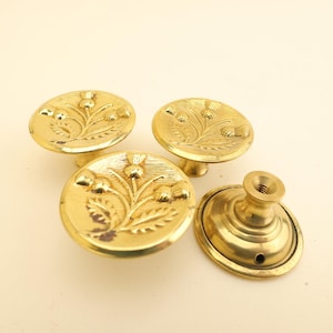 Brass Set of 4 Stamped Thistle Cabinet or Furniture Pulls / Knobs Victorian
