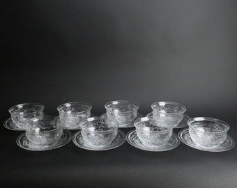 WEC43 by Thomas Webb & Corbett Cut Crystal Set(s) of 8 Finger or Dessert Bowls and 8 Underplates (16 Pieces)