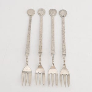 Gorham Sterling Silver Set of 4 Cocktail Forks 56g Etruscan Coin Medallion #6