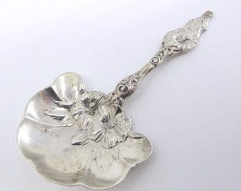HIBISCUS by WHITING Sterling Silver Bon Bon Nut Spoon Figural Cast No Monogram