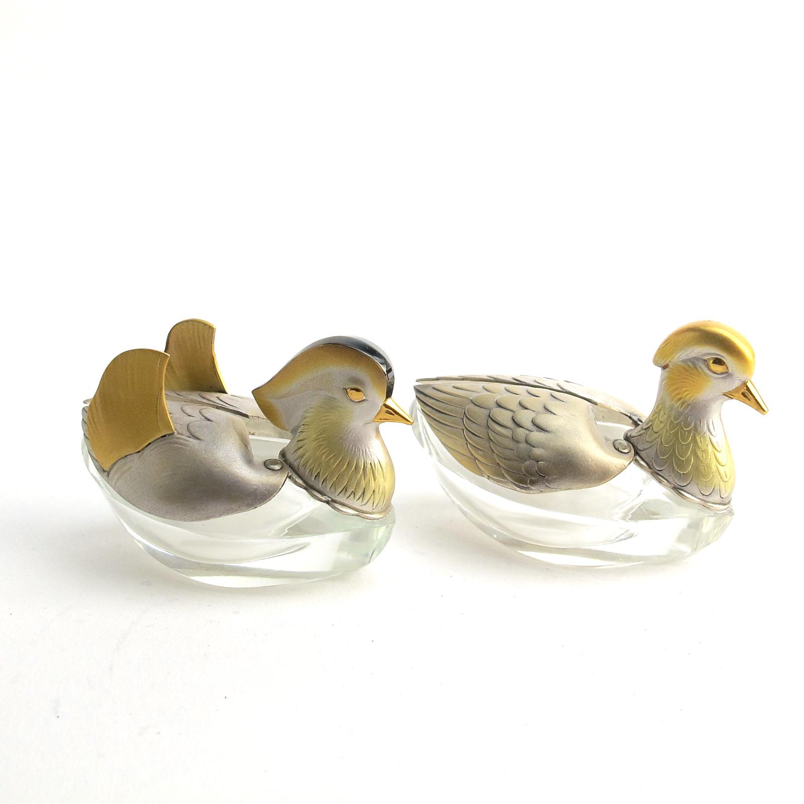 Wako Ginza Japan Jungin Pure Sterling Silver Glass Mandarin Duck