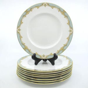 DEVONSHIRE by ROYAL WORCESTER Set van 8 saladeborden 20 cm Mintgroen & Goudkleurig krulmotief