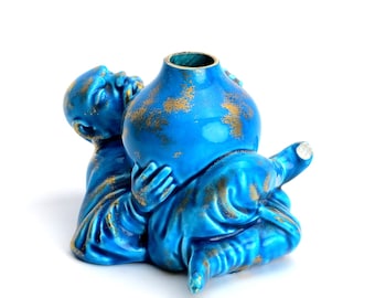 Jules Vieillard Bordeaux 19c Gilt Turquoise Faience Chinoiserie Wise Man Vase