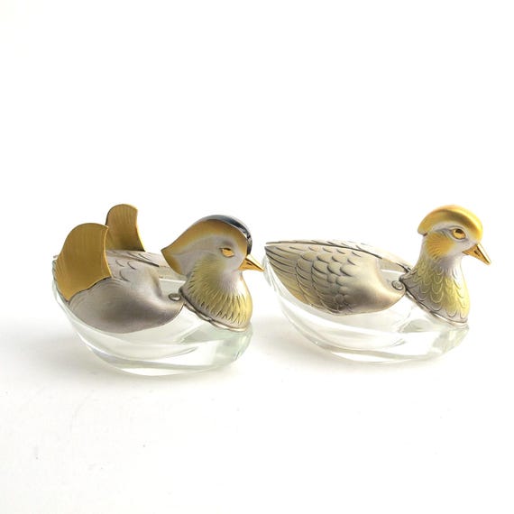 Wako Ginza Japan Jungin Pure Sterling Silver Glass Mandarin Duck