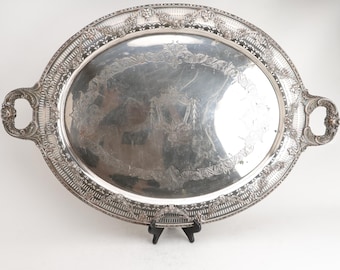 Lawrence B Smith Pounds Co. Verzilverd, enorm dienblad van 74 cm met sierlijke, geperforeerde rand, Boston