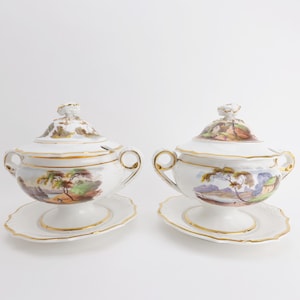 Modello 1017 di Job Ridgway & Sons Coppia di zuppiere da dessert con coperchio Topografiche