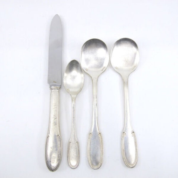 Godrons By Ercuis Antique Silverplate 4 Pc Lot Helado Cucharas Cuchillo Demitasse