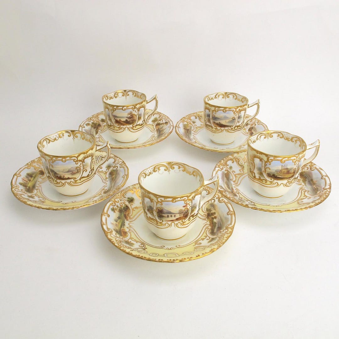 6879 WT Copeland Spode Topographical Set 5 Cups & Saucers Castle