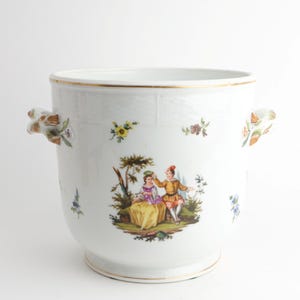 19c Hutschenreuther Hand Painted Jardiniere Courting Couples Planter Cachepot