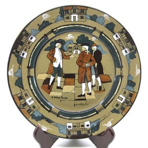 YE Olden Days Deldare Ware Buffalo Pottery 10" Dinner Plate 1909 Village Gossips