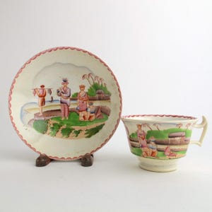 c1820 Malay Beach Scene or Malays of Java by Machin? Cup & Saucer Georgian