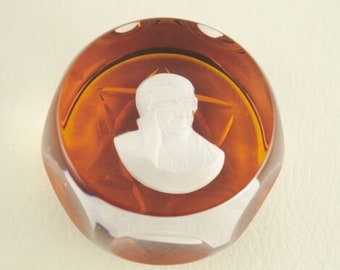 Cristal D'Albret Faceted Sulfide Paperweight Golda Meir Eaf