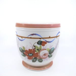 19c OLD PARIS PORCELAIN Pink / Peach Floral Cachepot Jardiniere Planter