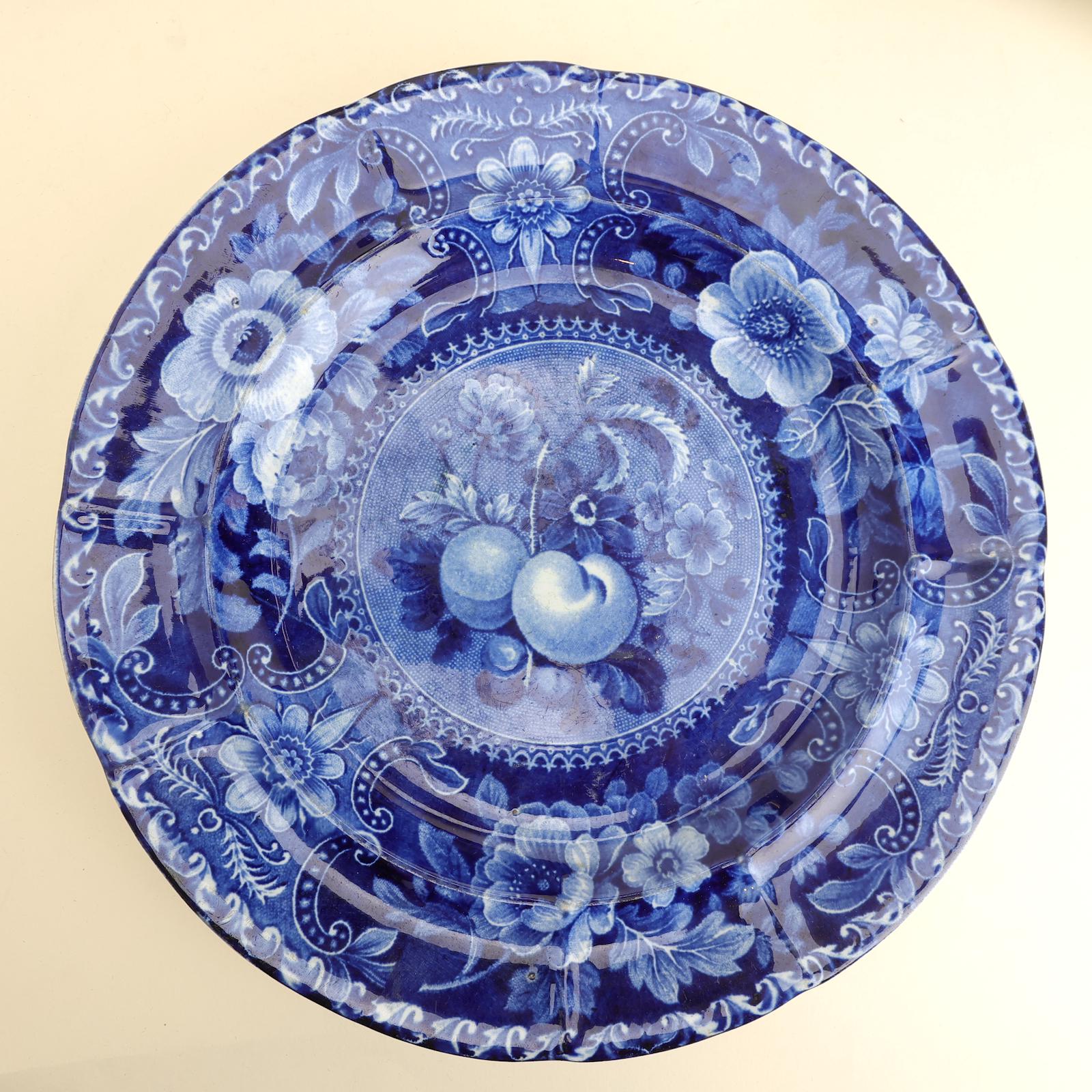Fruit & Flowers by Joseph Stubbs Dark Blue Staffordshire Dinner