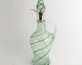 Stevens & Williams Green Spiral Glass Decanter Elkington Sterling Silver Mounts