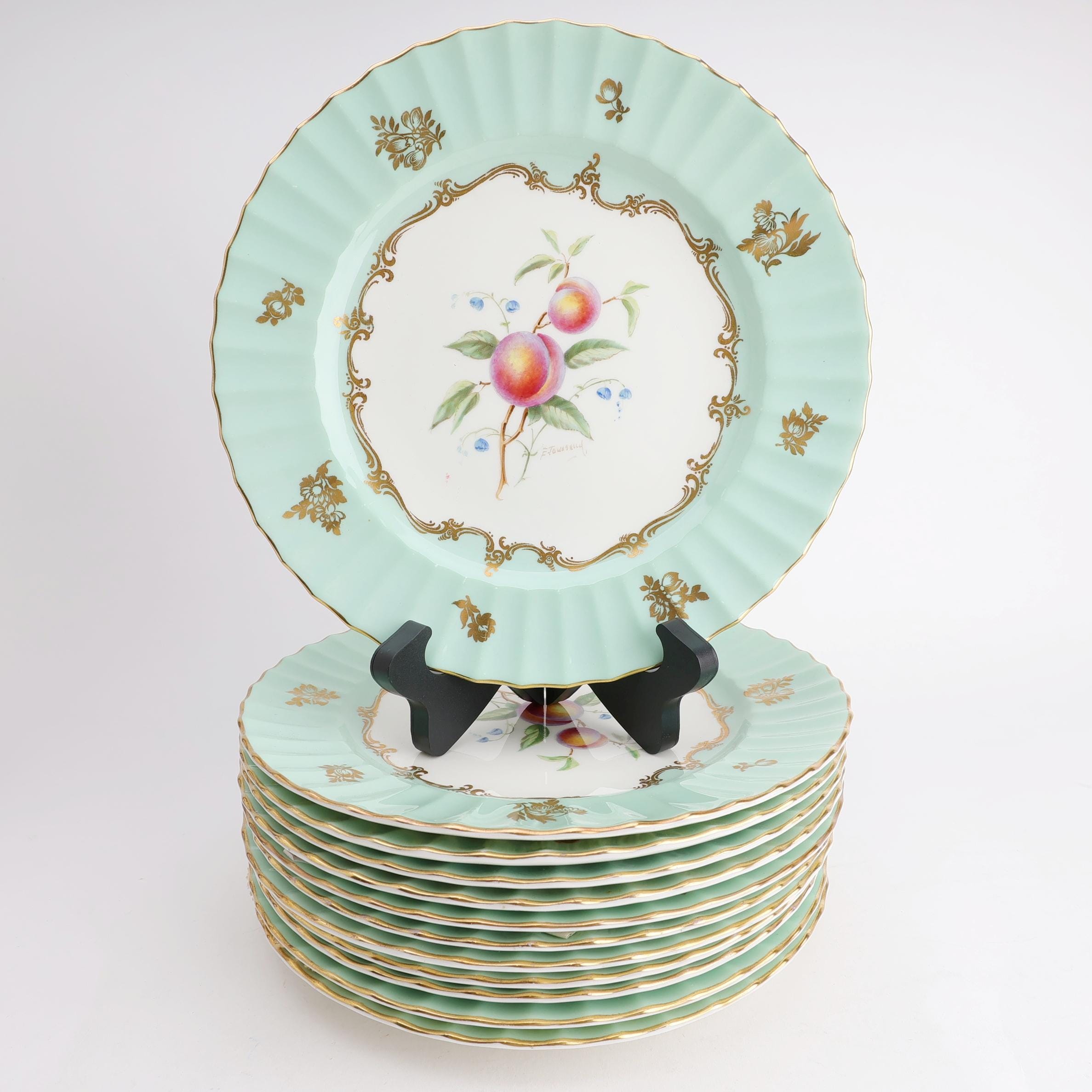 Royal Worcester E Townsend 12 Fruit Painted Cabinet Plate Set