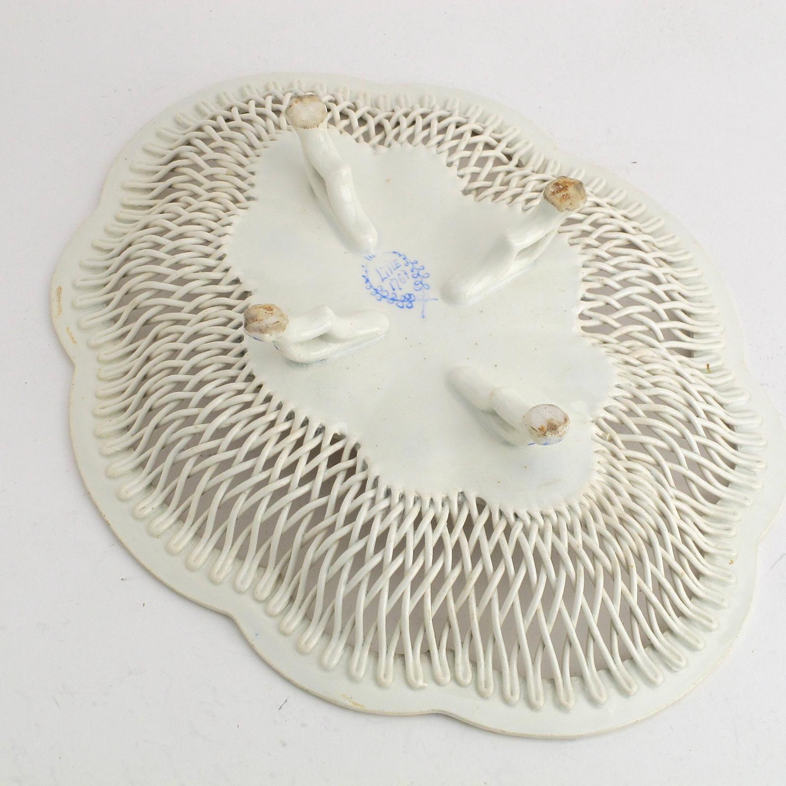 Langeais Faience Woven Lattice Basket Watteau Scene Courting