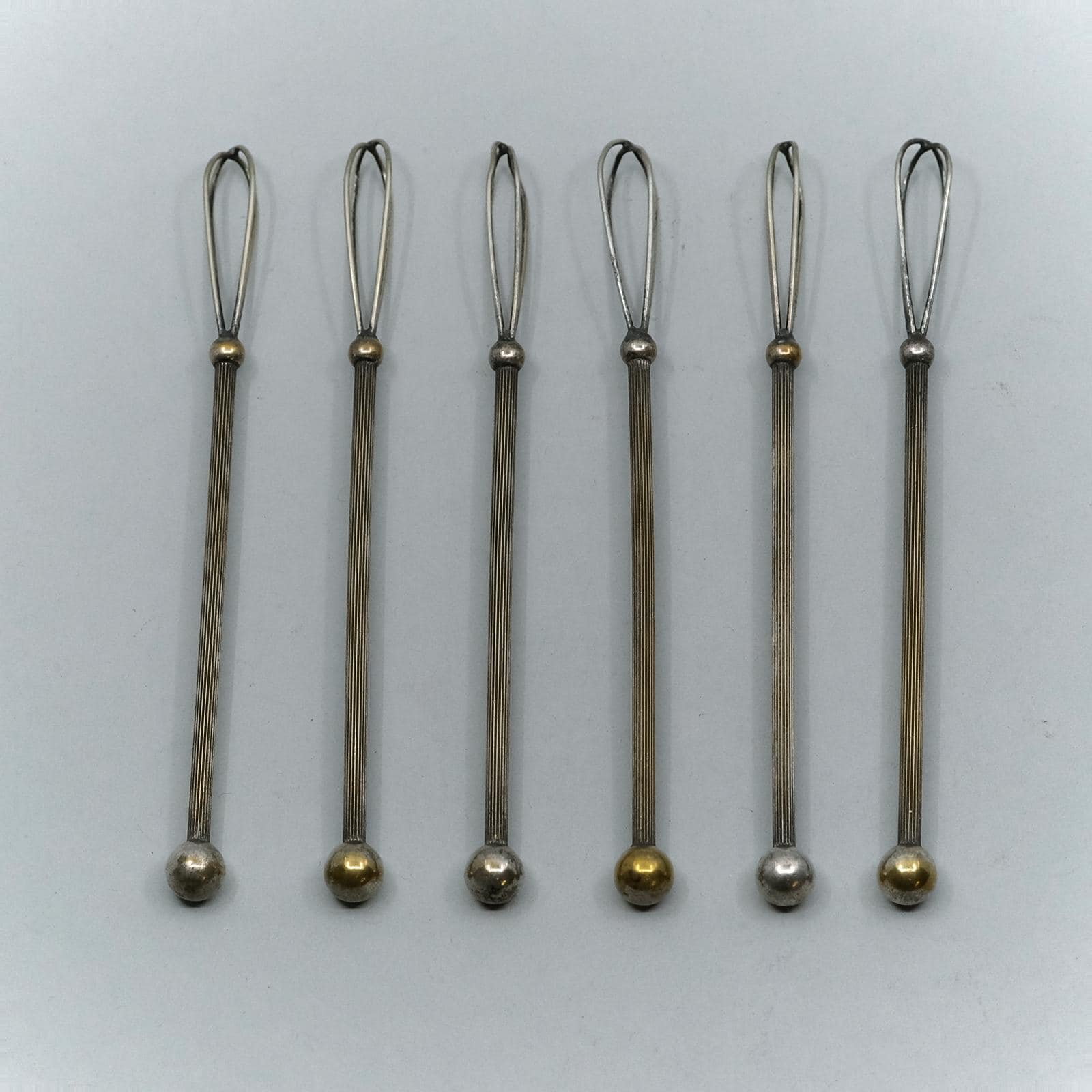 Silverplate Set of 6 Drink Stirrers or Whisks Antique Vintage Barware Art Deco