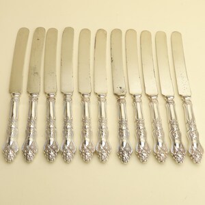 Moselle (1906) A.S.Co 9 3/4" Ensemble de 11 couteaux avec lames anciennes françaises plaquées argent