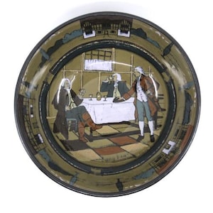 Ye Olden Days Deldare Ware Buffalo Pottery 9" Fruit Bowl 1908 Ye Village Tavern