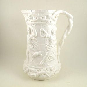 MINTON 18c Design SALT GLAZE Large Pitcher Dancing Frolicking Robin Hood Fantasy