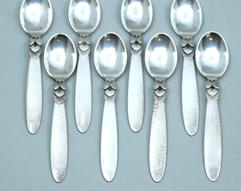 Cactus by Georg Jensen Sterling Silver 3 7/8&quot; Set of 8 Mocha Spoons No Monogram