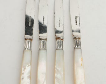 【Harrison Brothers】【純銀ハンドル】キングス チーズナイフ Harrison Brothers & Howson Set 4 Fruit Knives Silver Band Mother