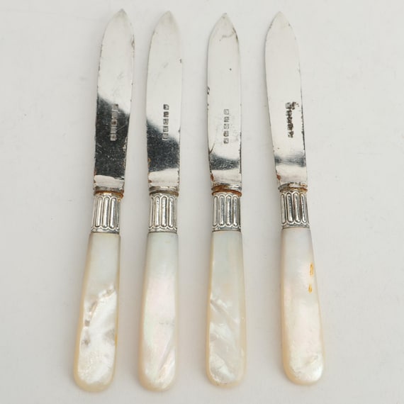 Harrison Brothers & Howson Set 4 Fruit Knives Silver Band Mother