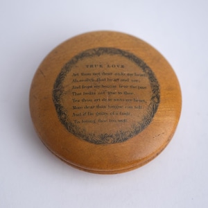 Mauchline "True Love" YoYo Form Snuff Box Patch Pot Sycamore Treenware Valentine