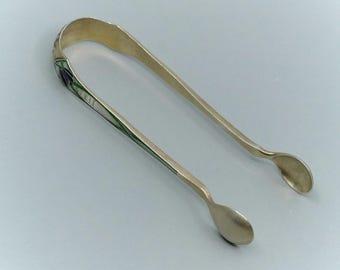 David Andersen Sterling Silver 4" Enameled Gilt Sterling Sugar Tongs Art Nouveau