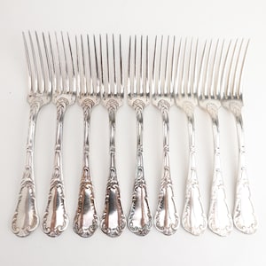 Louis XV Chrysanthemum Christofle Silverplate 9 Dinner Fork Set Thistle Armorial
